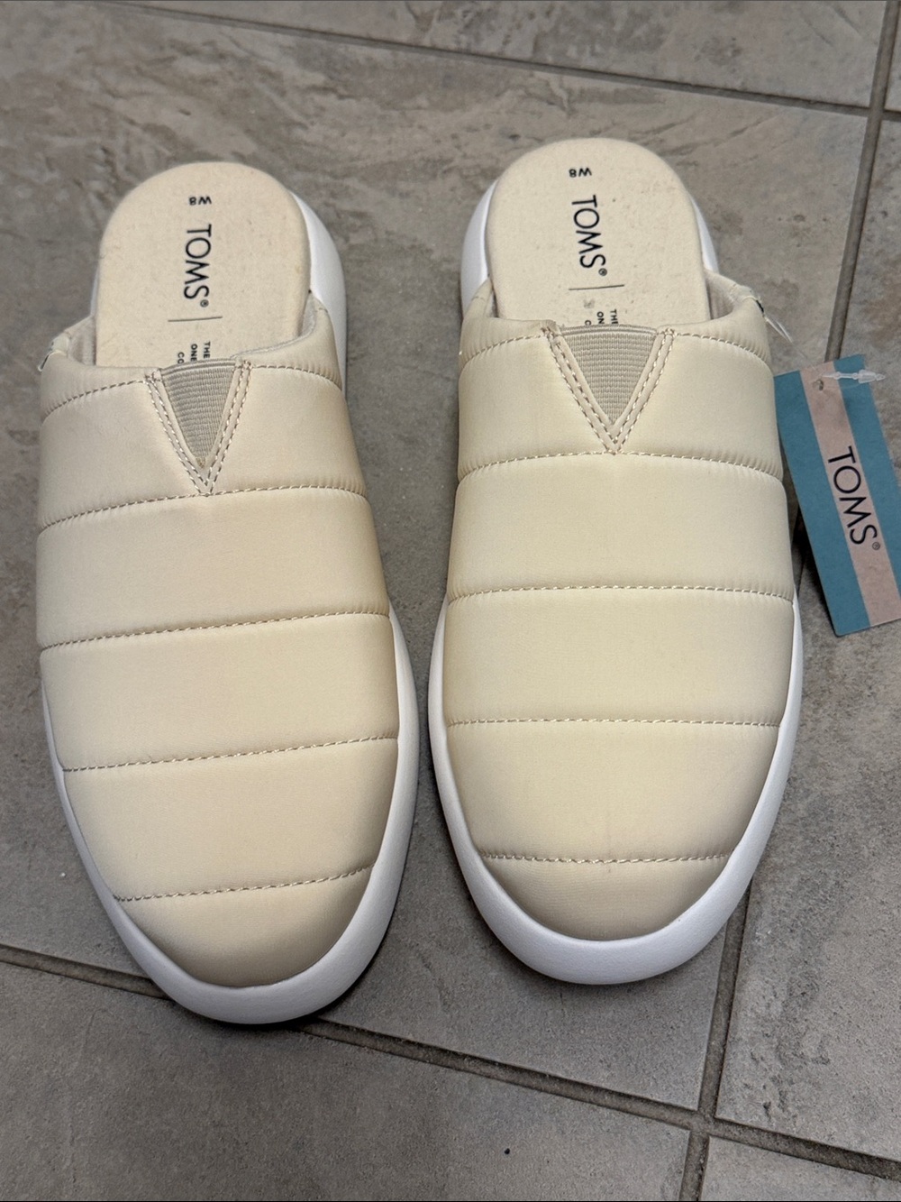 TOMS Cream Quilted Slip-On Mules